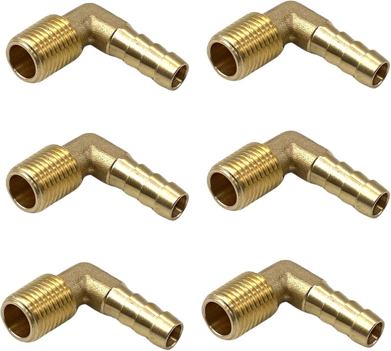 Bumugufu 6 Pcs 1/4" NPT x 5/16" OD Air Line Fittings,Brass Hose Barbed 90 Degree Elbow Fittings for Low-pressure,Fuel,Air and Non-potable Water Chilling Application - Image 4